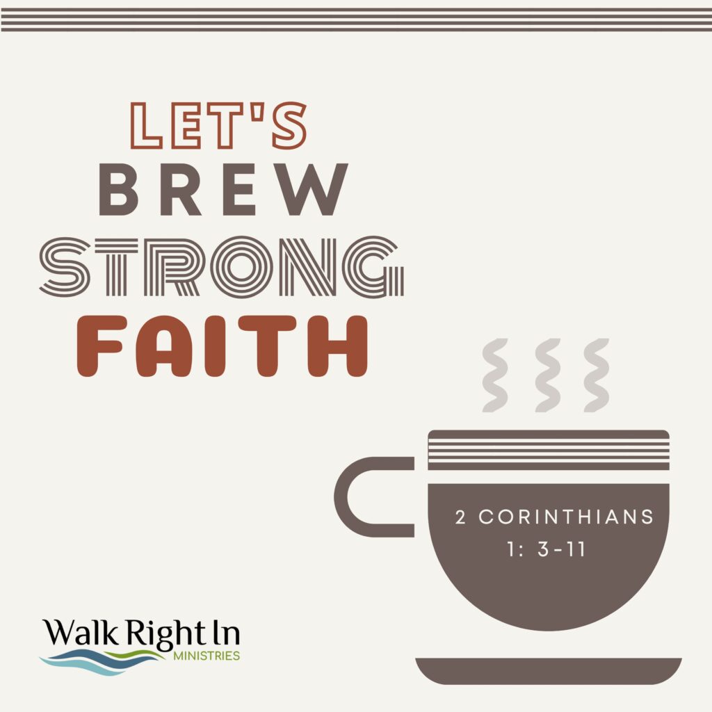 Graphic cup saying Let's Brew Strong FAith